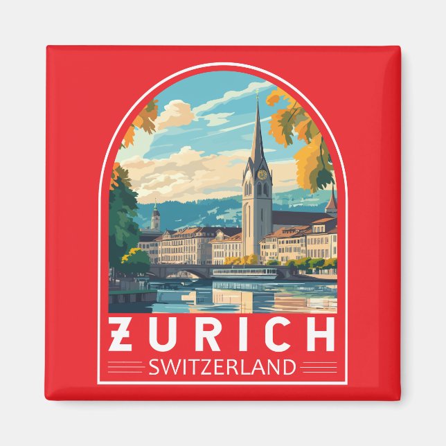 Zurich Switzerland Travel Art Emblem Magnet (Front)