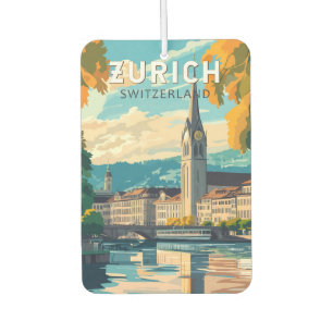 Zurich Switzerland Travel Art Vintage Car Air Freshener