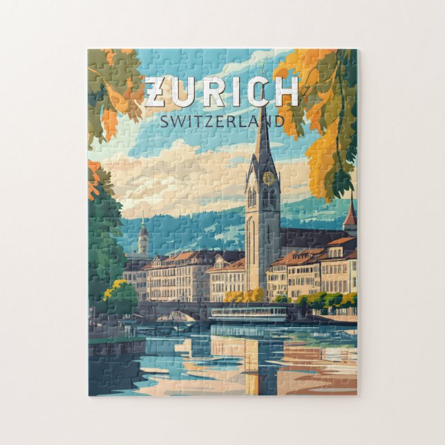 Zurich Switzerland Travel Art Vintage Jigsaw Puzzle (Vertical)