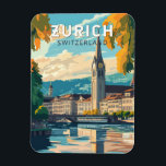 Zurich Switzerland Travel Art Vintage Magnet<br><div class="desc">Zurich retro vector travel design. The picturesque lanes of the central Altstadt (Old Town),  on either side of the Limmat River,  reflect its pre-mediaeval history.</div>