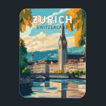 Zurich Switzerland Travel Art Vintage Magnet<br><div class="desc">Zurich retro vector travel design. The picturesque lanes of the central Altstadt (Old Town),  on either side of the Limmat River,  reflect its pre-mediaeval history.</div>