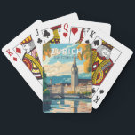 Zurich Switzerland Travel Art Vintage Playing Cards<br><div class="desc">Zurich retro vector travel design. The picturesque lanes of the central Altstadt (Old Town),  on either side of the Limmat River,  reflect its pre-mediaeval history.</div>