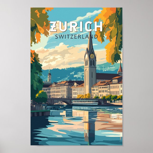 Zurich Switzerland Travel Art Vintage Poster (Front)
