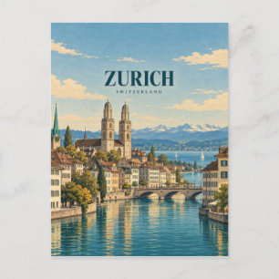 Zurich Switzerland Vintage Travel Art Postcard