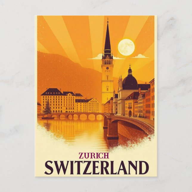 Zurich Switzerland Vintage  Travel Art Postcard (Front)