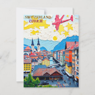 Zurich Switzerland Vintage Travel Art Postcard