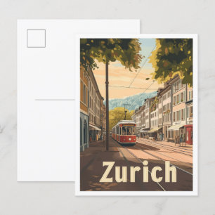 Zurich Switzerland Vintage Travel Illustration Postcard