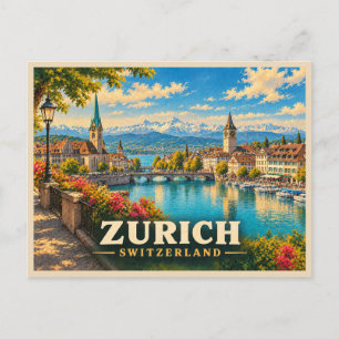 Zurich Switzerland Vintage Travel Postcard