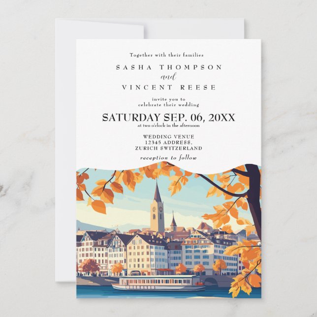 Zurich Switzerland Wedding Invitation Retro (Front)