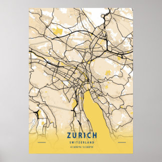 Zurich - Switzerland Yellow City Map Poster
