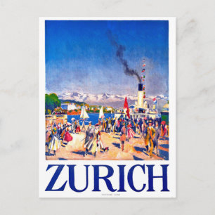 Zurich, tourist ship on city dock, Switzerland Postcard