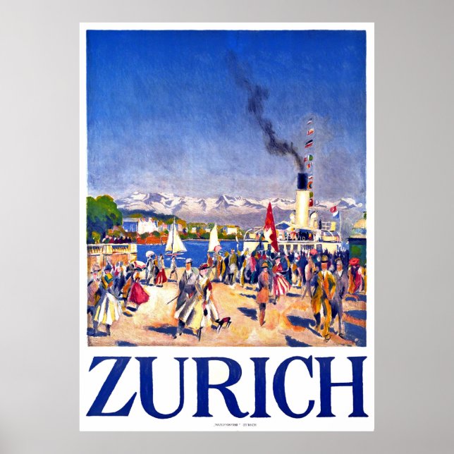 Zurich, tourist ship on city dock, Switzerland Poster (Front)