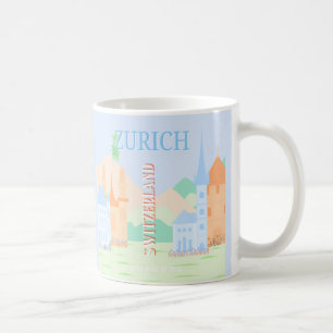 Zurich Travel Art, Switzerland, Blue Retro Travel Coffee Mug