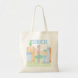 Zurich Travel Art, Switzerland, Blue Retro Travel Tote Bag
