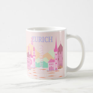 Zurich Travel Art, Switzerland, Pink Retro Travel  Coffee Mug