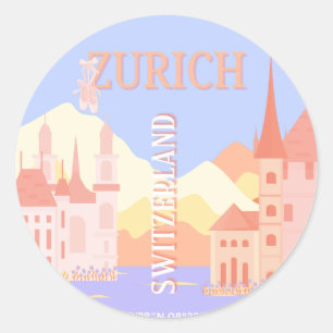Zurich Travel Art, Switzerland Travel Art Classic Round Sticker
