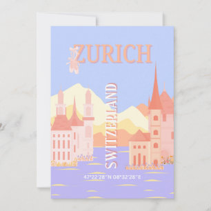 Zurich Travel Art, Switzerland Travel Art Holiday Card