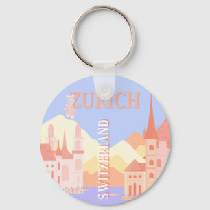 Zurich Travel Art, Switzerland Travel Art Key Ring