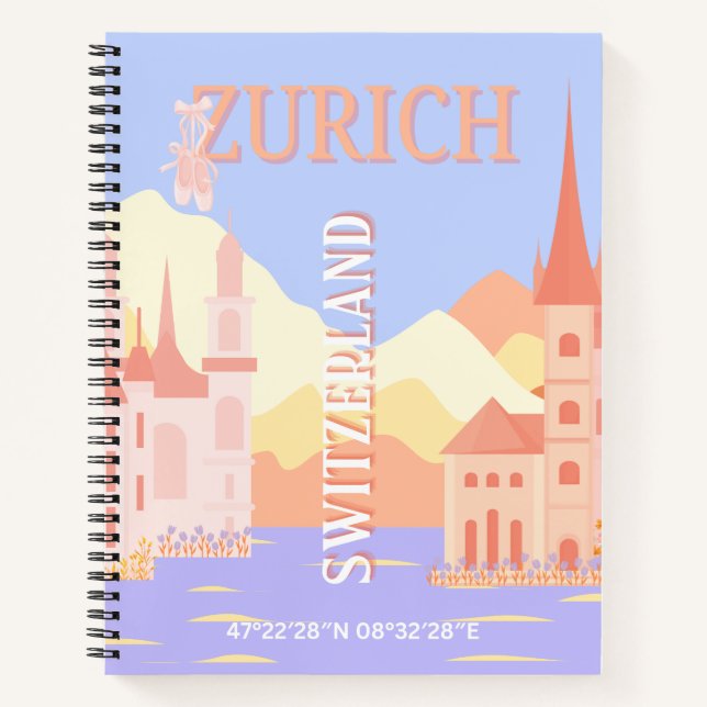 Zurich Travel Art, Switzerland Travel Art Notebook (Front)
