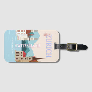 Zurich Travel Art, Switzerland Travel Art, Retro Luggage Tag