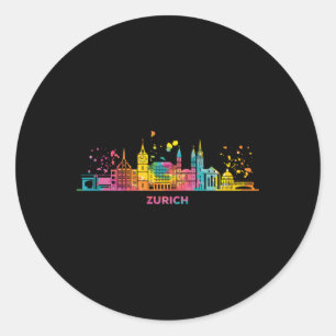 Zuricher Skyline Colourful Cityscape Zurich Classic Round Sticker