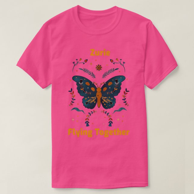 Zurie Flying Together Colourful Butterfly Retro De T-Shirt (Design Front)