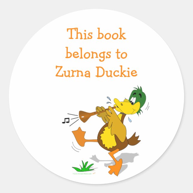 Zurna Duck Personalised Bookplate Sticker Template (Front)