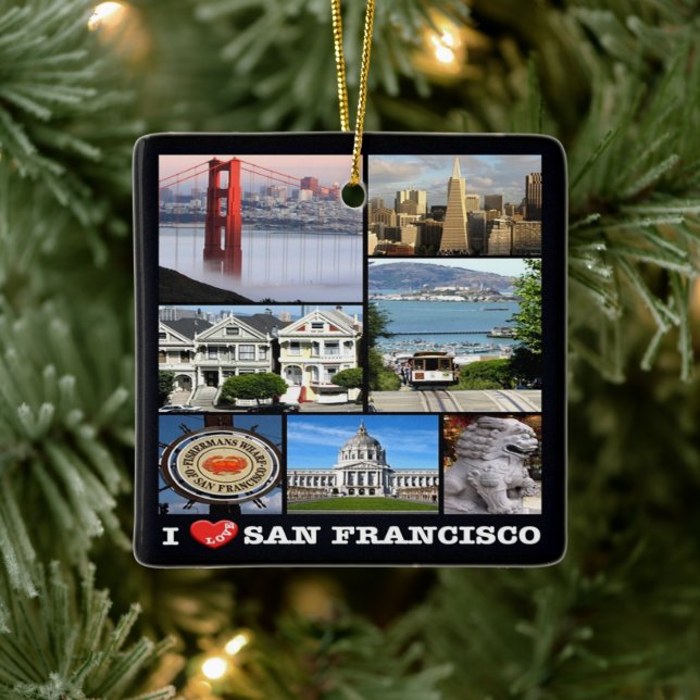 zUS067 SAN FRANCISCO I Love, Mosaic, Ceramic Ornament (Tree)