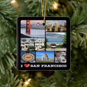 zUS067 SAN FRANCISCO I Love, Mosaic, Ceramic Ornament