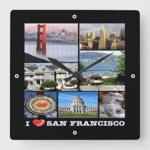 zUS067 SAN FRANCISCO I Love, Mosaic, Square Wall Clock