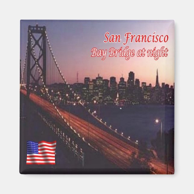 zUS081 SAN FRANCISCO,  Bay Bridge at Night, Fridge Magnet (Front)