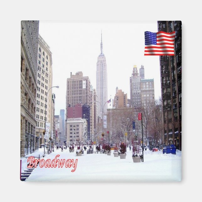 zUS115 BROADWAY with snow, New York, Fridge Magnet (Front)