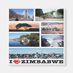 ZW - Zimbabwe - I Love - Collage Mosaic Magnet