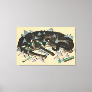 Zwei liegende schwarze Katzen Canvas Print