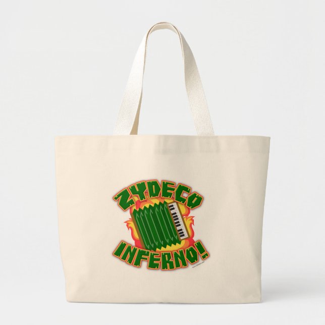 Zydeco Inferno Funny Music Genre Cartoon Logo Large Tote Bag (Front)