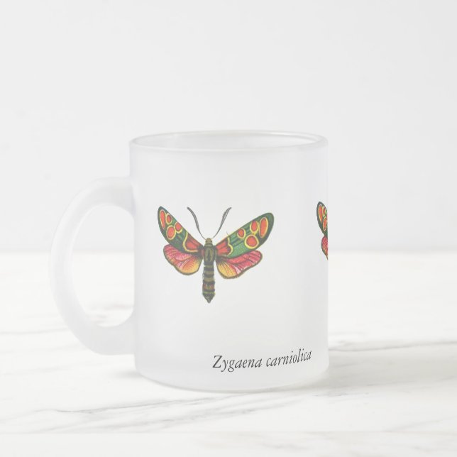 Zygaena carniolica - The Crepuscular Burnet Moth Frosted Glass Coffee Mug (Left)