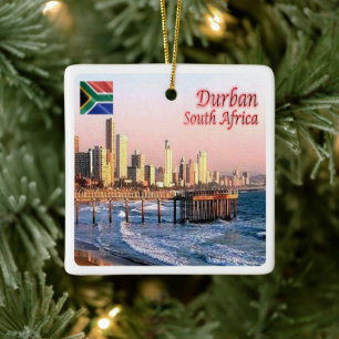 zZA037 DURBAN Skyline Crop, SOUTH AFRICA, Ceramic Ornament
