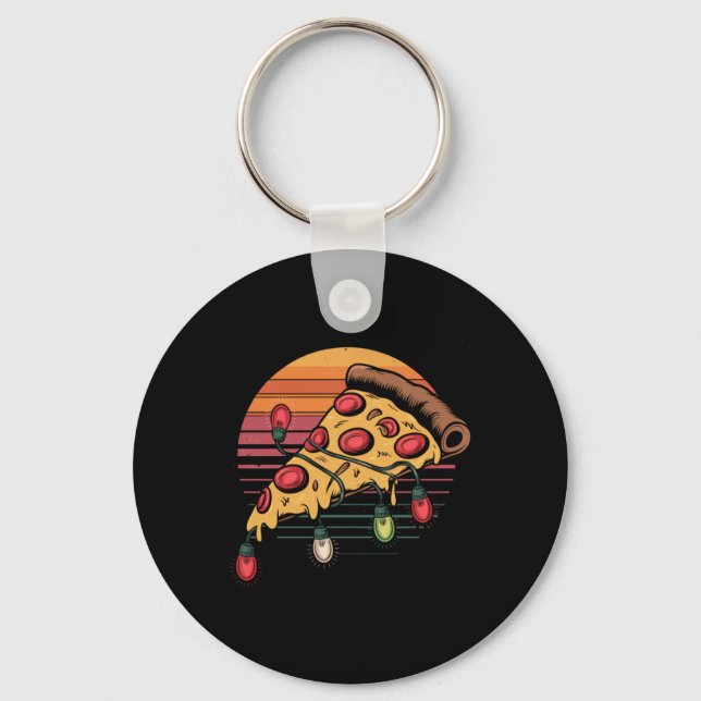 Zza Christmas Lights Retro Sunset Xmas Fast Food T Key Ring (Front)