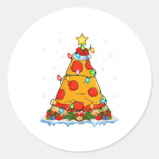 Zza Christmas Tree Lights Santa Hat Fast Food Zza  Classic Round Sticker (Front)
