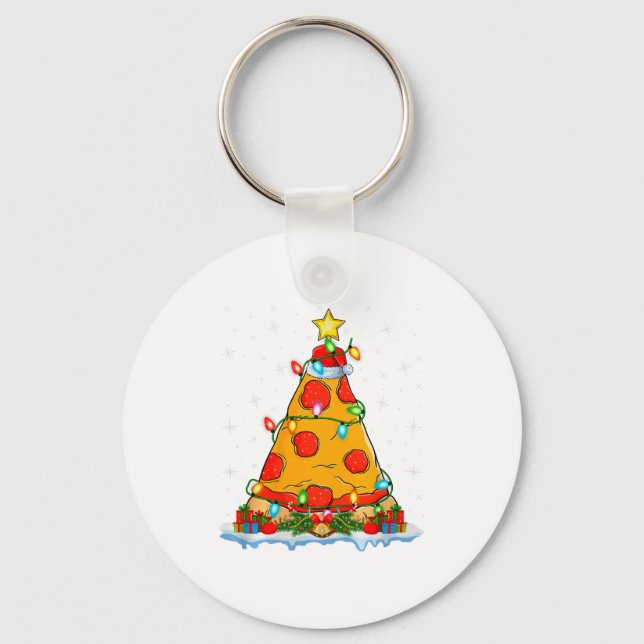 Zza Christmas Tree Lights Santa Hat Fast Food Zza  Key Ring (Front)