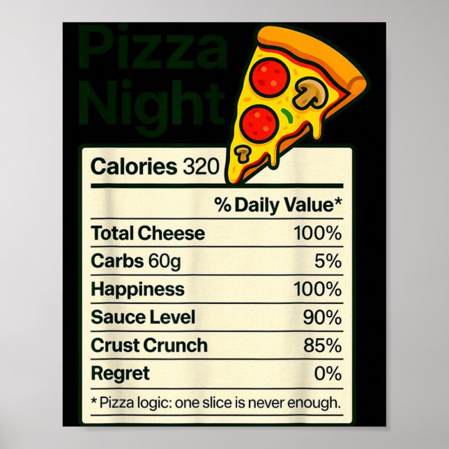 Zza Lover Night Funny Nutrition Facts Costume For  Poster (Front)