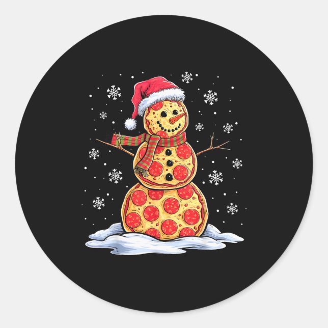 Zza Snowman - Santa Hat - Christmas Zza Party - Fu Classic Round Sticker (Front)