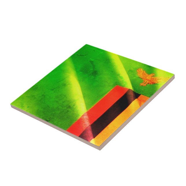 zZM002 ZAMBIA Waving Flag, Africa, Tile (Side)