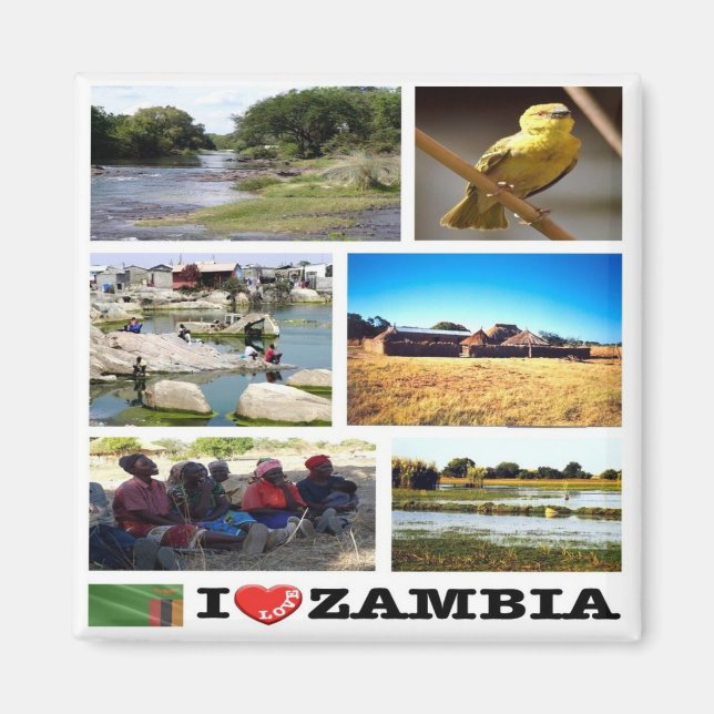 zZM010 ZAMBIA I Love, Mosaic, Africa, Fridge Magnet (Front)